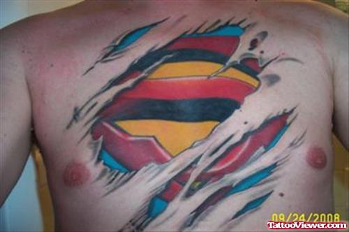 Superman Logo Fantasy Tattoo On Chest