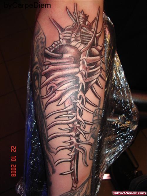 Grey Ink Tribal Heart Fantasy Tattoo