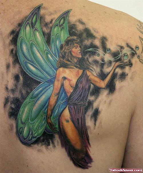 Colored Fantasy Tattoo On Back Shoulder
