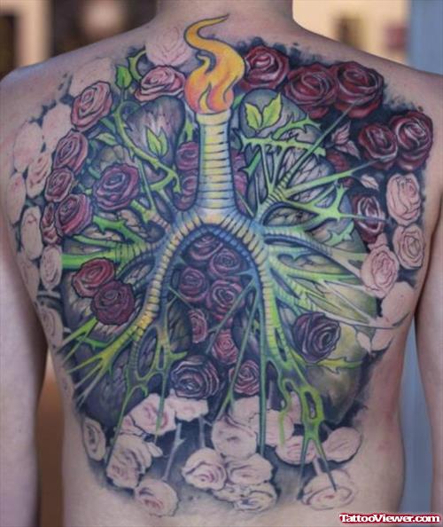 Rose Flowers Fantasy Tattoo On Back Body