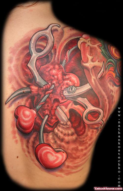 Ripped Skin Fantasy Tattoo On Right Back Shoulder