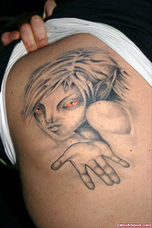 Red Eyes Fantasy Tattoo On Side Rib