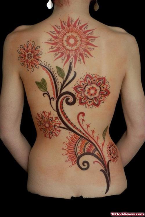 Floral Fantasy Tattoo On Back Body