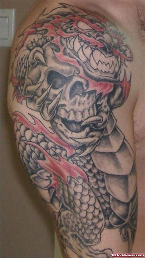 Fantasy Dragon Tattoo On Right Half Sleeve