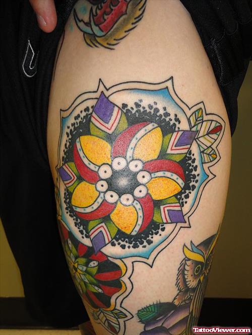 Colored Symmetrical Flower Fantasy Tattoo