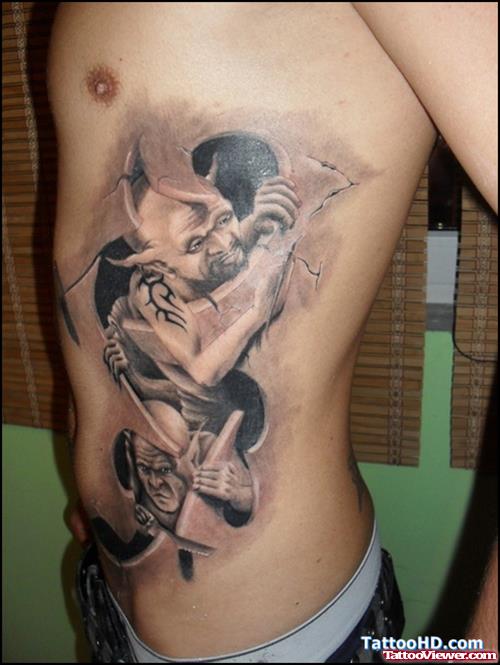 Beautiful Man Rib Side Fantasy Tattoo