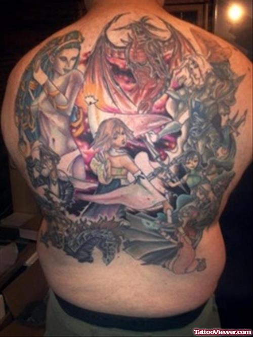 Man Back Body Fantasy Tattoo