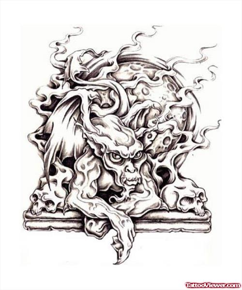 Grey Ink Zombie Fantasy Tattoo Design