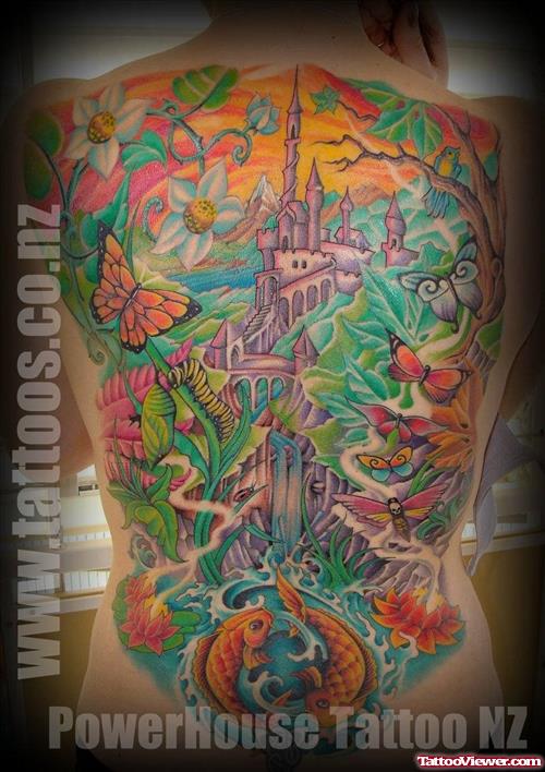 Wonderful Colored Fantasy Tattoo On Back Body