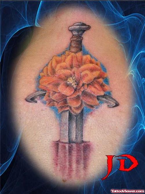 Sword And Flower Fantasy Tattoo