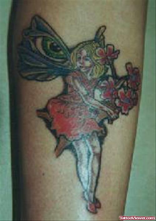 Red Flowers Fantasy Girl Tattoo