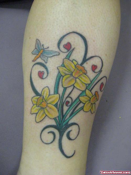 Butterfly And Yellow Flower Fantasy Tattoo