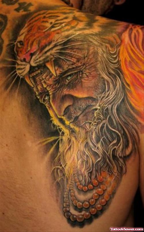 Zeus Tiger Fantasy Tattoo On Shoulder
