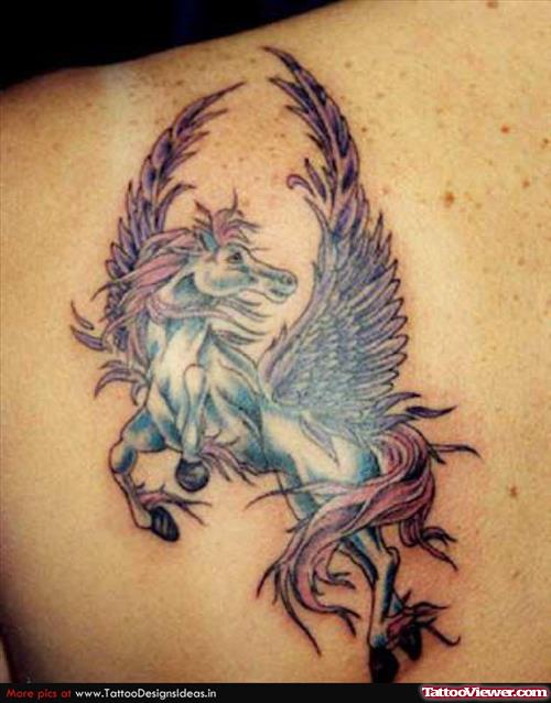 Winged Horse Fantasy Tattoo On Back Shoulder
