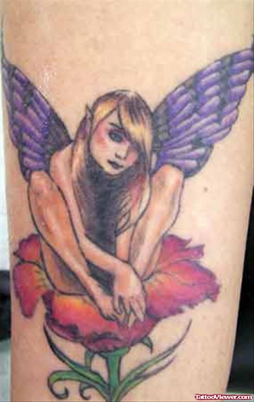 Fairy Sitting On Flower Fantasy Tattoo
