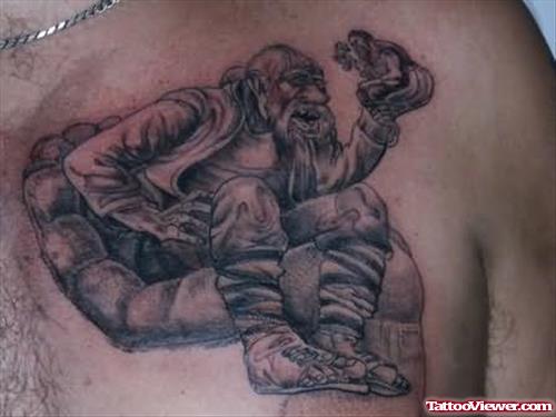 Grey Ink old Gargoyle Fantasy Tattoo On Man Chest