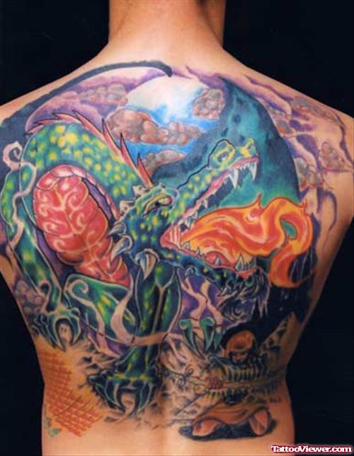 Awesome Colored Fantasy Tattoo On Back