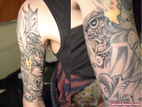Guy Right Half Sleeve Fantasy Tattoo