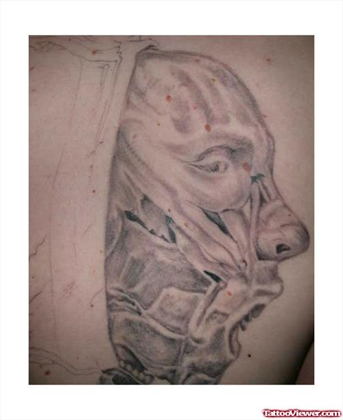 Grey Ink Jason Head Fantasy Tattoo