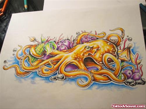 Colored Octopus Fantasy Tattoo Design
