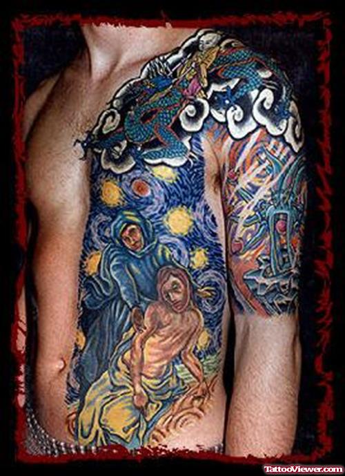 Colored Fantasy Tattoo On Side