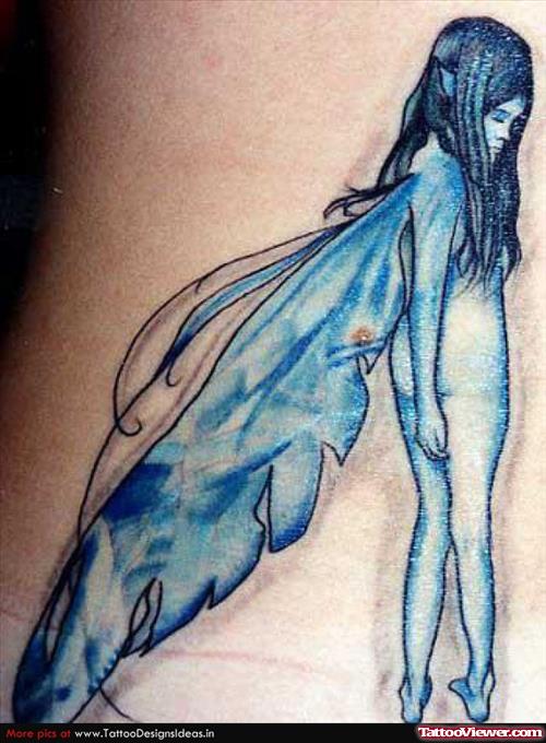 Blue Ink Fairy Fantasy Tattoo