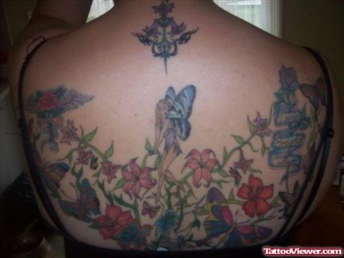 Awesome Fantasy Tattoo On Girl Upperback