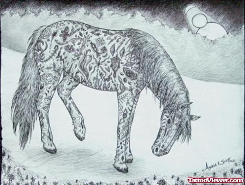 Grey Ink Fantasy Horse Tattoo Design