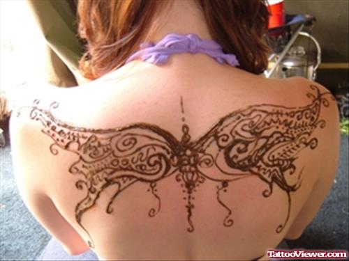 Girl Upperback Butterfly Wings Fantasy Tattoo