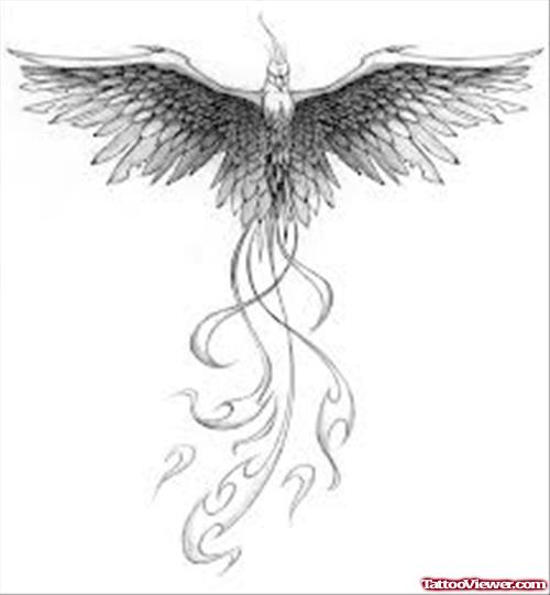 Flying Phoenix Fantasy Tattoo Design