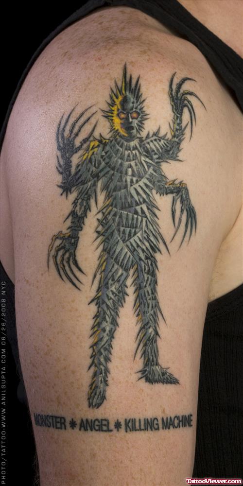 Grey Ink Right Shoulder Fantasy Tattoo