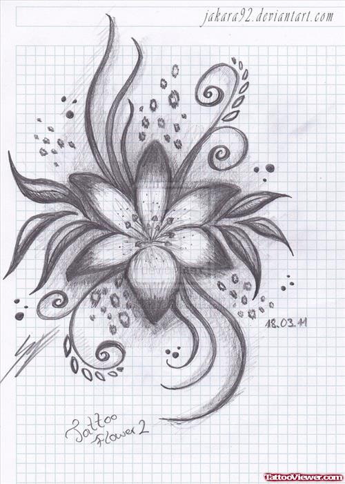 Grey Ink Flower Fantasy Tattoo Design
