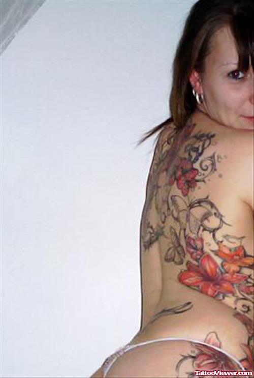 Girl With Fantasy Tattoo On Back Body
