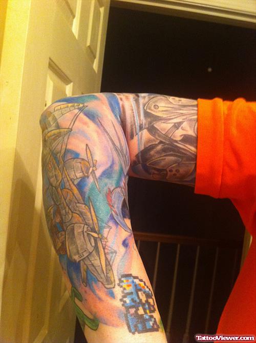 Colored Right Sleeve Fantasy Tattoo