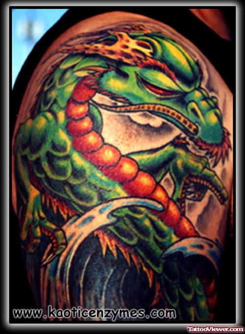 Colored Fantasy Tattoo On Shoulder