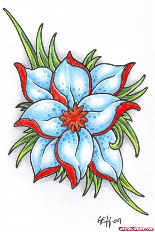 Blue Flower Fantasy Tattoo Design