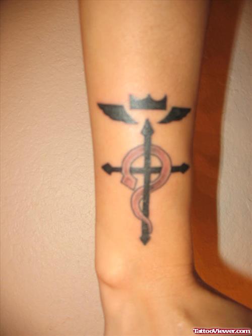 Crown Cross Fantasy Tattoo On Arm