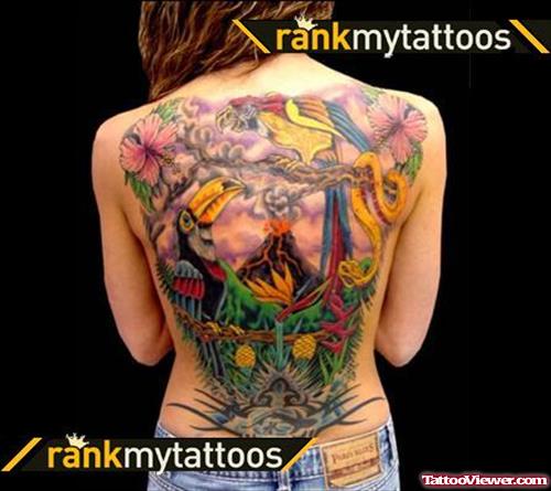 Colored Fantasy Tattoo On Back