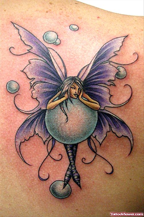 Colored Fairy Fantasy Tattoo On Back