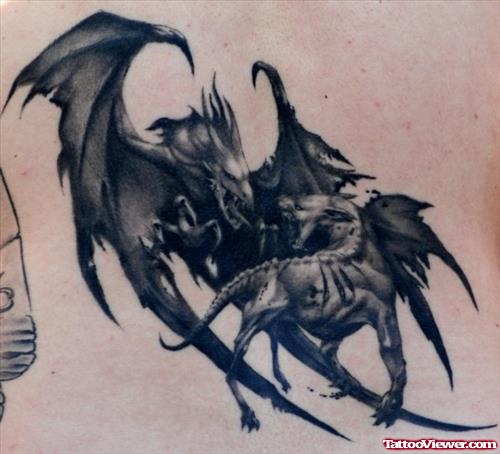 Black Ink Dragon Fantasy Tattoo