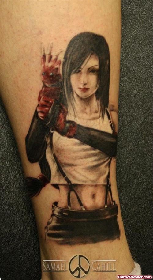 Girl With Freddy Hand Fantasy Tattoo