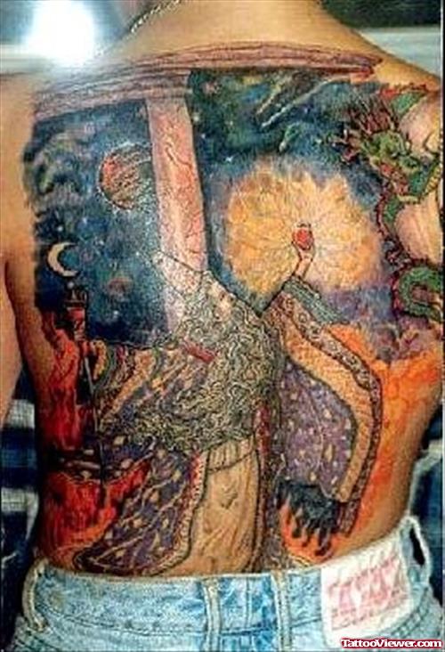 Colored Fantasy Tattoo On Full Back