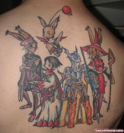 Colored Fantasy Tattoos On Upperback