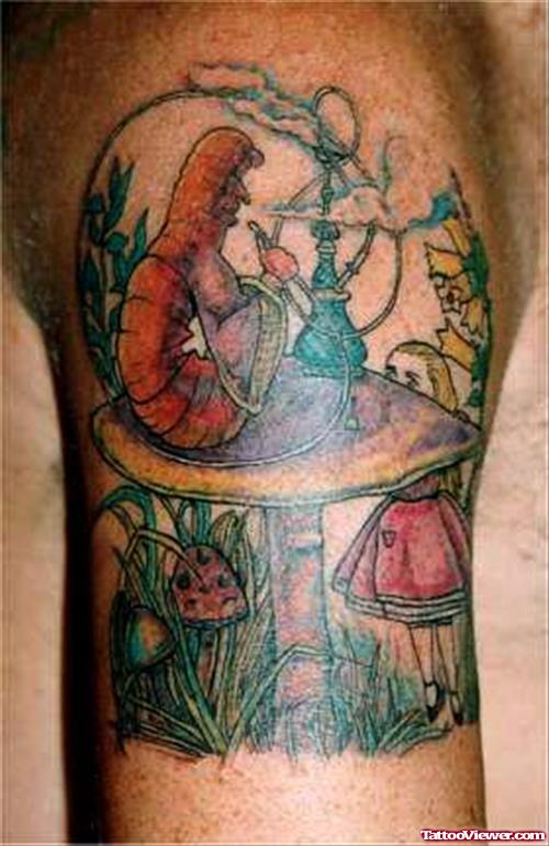 Amazing Colored Mushroom And Fantasy Tattoo On Shoulder