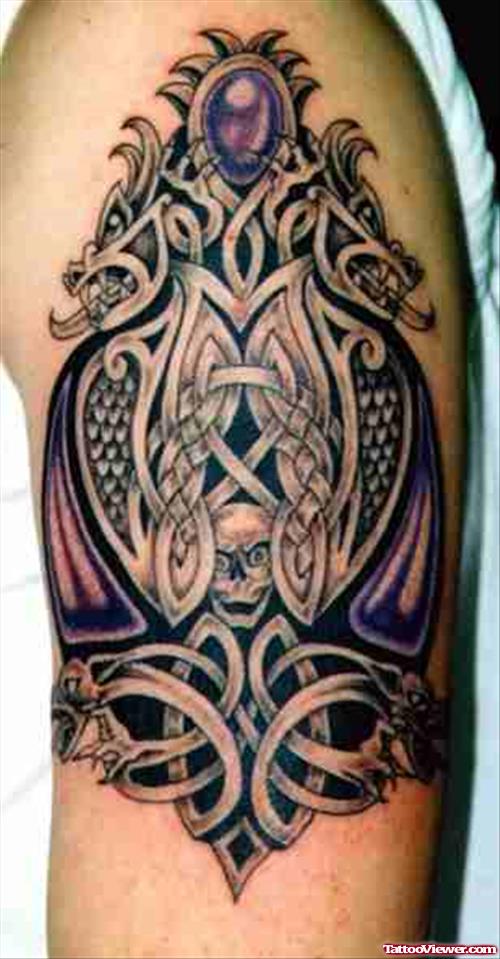 Celtic Fantasy Tattoo On Left Half Sleeve