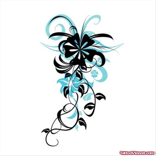 Black And Blue Flower Fantasy Tattoo Design