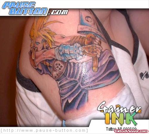 Colored Anime Right Shoulder Tattoo