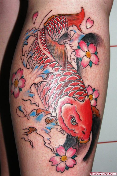 Cherry Blossom Flowers And Koi Fantasy Tattoo