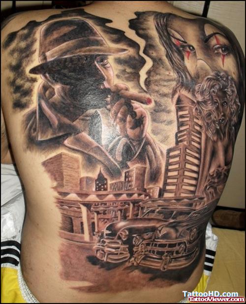 Awesome Grey Ink Fantasy Tattoo On Back Body