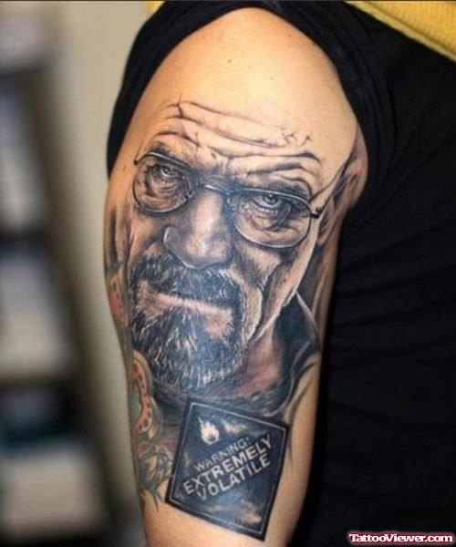 Amazing Greu Ink Portrait Fantasy Tattoo On Half Sleeve